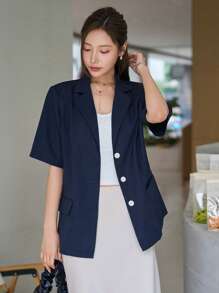 DAZY Blazer de cuello con solapa con botón delantero - Azul Marino - Ver 3