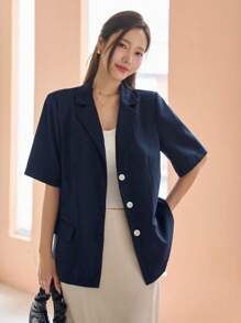 DAZY Blazer de cuello con solapa con botón delantero - Azul Marino - Ver 6
