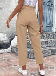 SHEIN VCAY Pantalones de cintura con volante con botón delantero