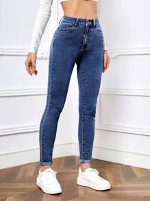 SHEIN EZwear 高腰緊身牛仔褲 - 藏蓝色 - 查看 6