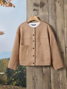 EMERY ROSE Cazadora con doble bolsillo de hombros caídos - Camel - Ver 3