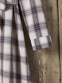 EMERY ROSE 格紋印花翻蓋細節腰帶襯衫洋裝 - 彩色 - 查看 3