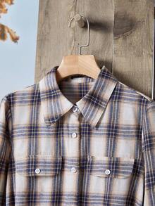 EMERY ROSE 格紋印花翻蓋細節腰帶襯衫洋裝 - 彩色 - 查看 4