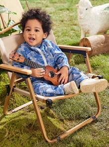 SHEIN Baby Girl Camo Print Raglan Sleeve Half Zip Top & Pants - Blue - View 4