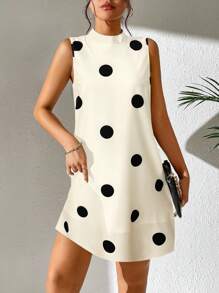 Chiquease Polka Dot Print Sleeveless Dress - Apricot - View 1