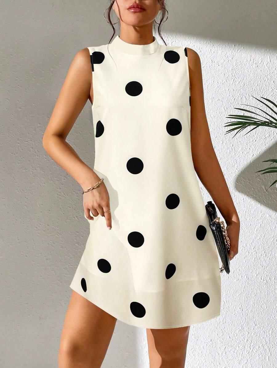 Chiquease Polka Dot Print Sleeveless Dress - Apricot - View 1