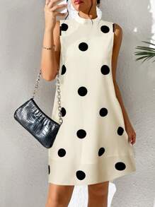 Chiquease Polka Dot Print Sleeveless Dress - Apricot - View 5