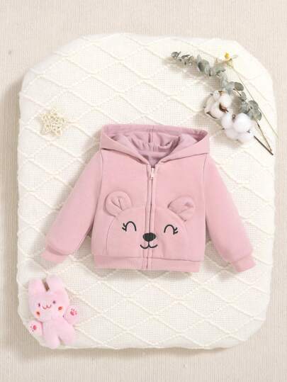 SHEIN Bebis Flicka Tecknat Broderi 3D Öron Design Hoodie