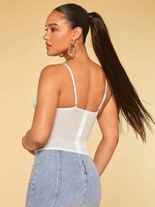 SHEIN BAE 蕾絲邊緊身吊帶 - 白色 - 查看 2