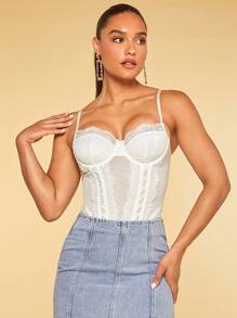SHEIN BAE 蕾絲邊緊身吊帶 - 白色 - 查看 4