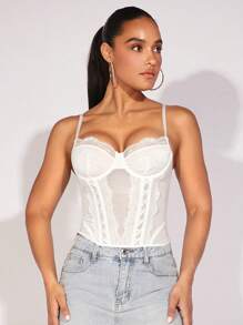 SHEIN BAE 蕾絲邊緊身吊帶 - 白色 - 查看 6
