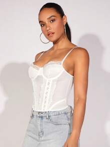 SHEIN BAE 蕾絲邊緊身吊帶 - 白色 - 查看 7