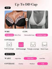 Swim DD+ 豹紋聚攏比基尼泳裝 - 黑與白 - 查看 4