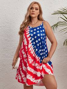 SHEIN LUNE Plus Tie Dye Star Print Cami Dress - Multicolor - View 3
