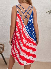 SHEIN LUNE Plus Tie Dye Star Print Cami Dress - Multicolor - View 2