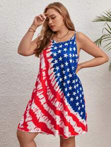 SHEIN LUNE Plus Tie Dye Star Print Cami Dress - Multicolor - View 4