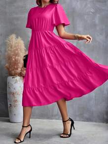 SHEIN LUNE 素色荷葉邊A字連衣裙