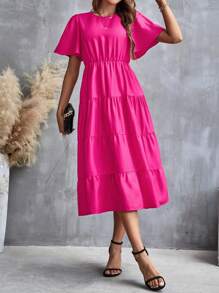 SHEIN LUNE 素色荷葉邊A字連衣裙