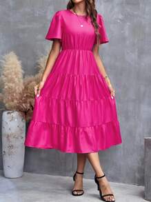 SHEIN LUNE 素色荷葉邊A字連衣裙