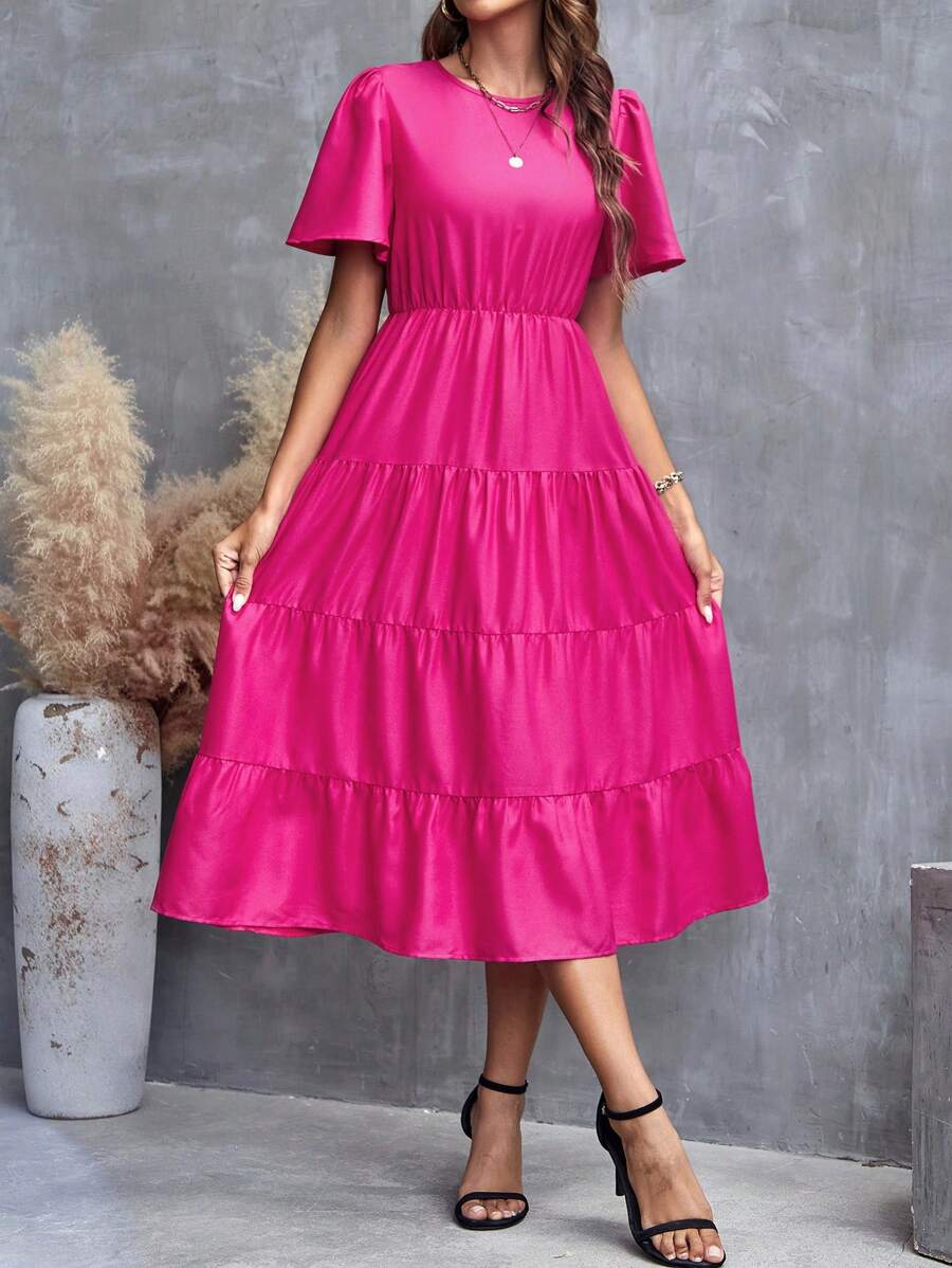 SHEIN LUNE 素色荷葉邊A字連衣裙