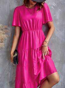 SHEIN LUNE 素色荷葉邊A字連衣裙