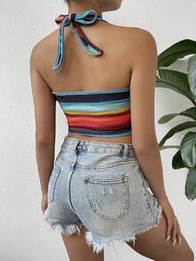 SHEIN VCAY Top halter crop con estampado de rayas - Multicolor - Ver 2
