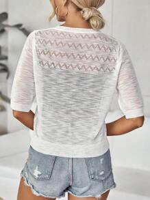 SHEIN VCAY Chất rắn Nút phía trước Áo len Mở - trắng - Xem 2