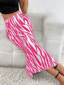 SHEIN Privé In hoa văn ngựa vằn Váy nàng tiên cá - Màu Hồng Tươi - Xem 5