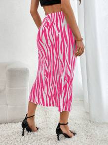 SHEIN Privé In hoa văn ngựa vằn Váy nàng tiên cá - Màu Hồng Tươi - Xem 2