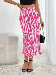 SHEIN Privé In hoa văn ngựa vằn Váy nàng tiên cá - Màu Hồng Tươi - Xem 1