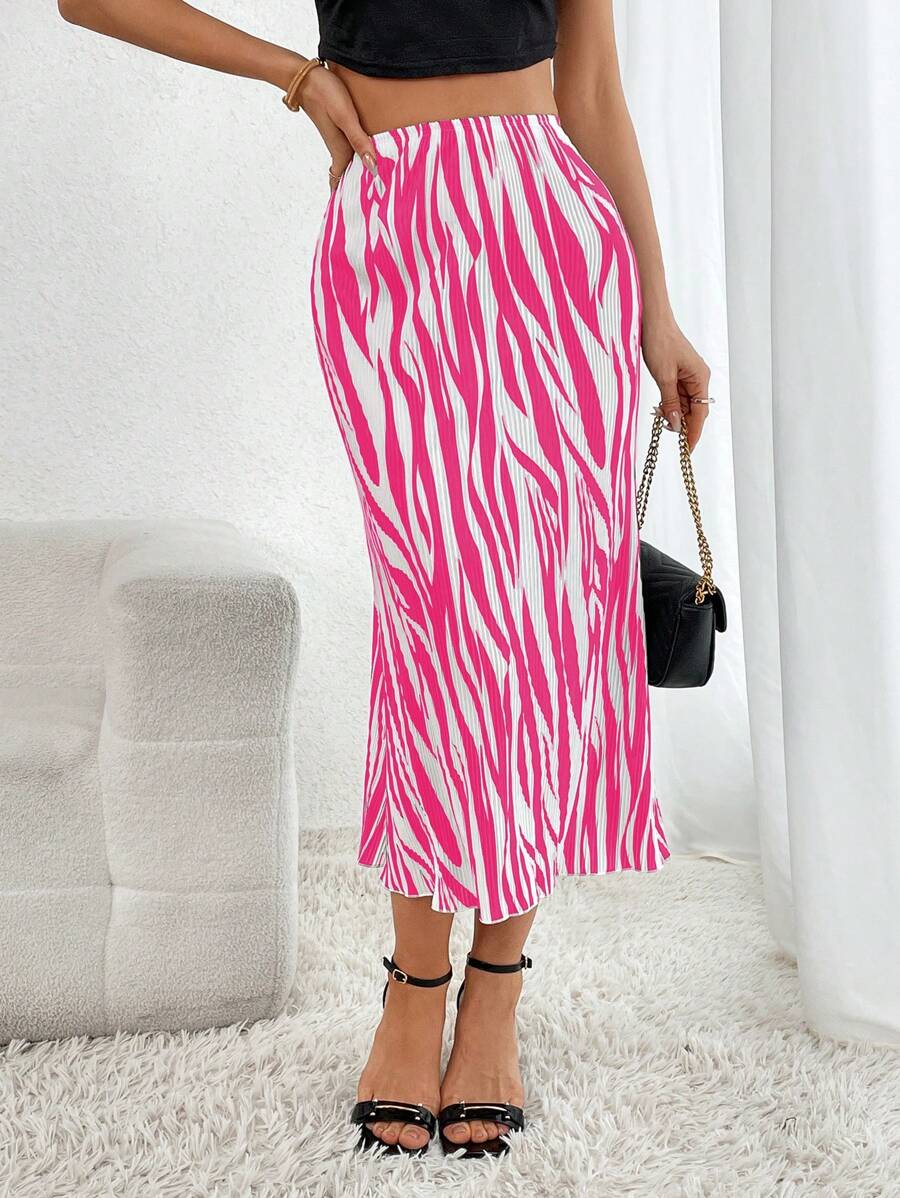 SHEIN Privé In hoa văn ngựa vằn Váy nàng tiên cá - Màu Hồng Tươi - Xem 1