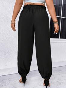 SHEIN Clasi 大碼鏤空腰帶長褲 - 黑色 - 查看 2