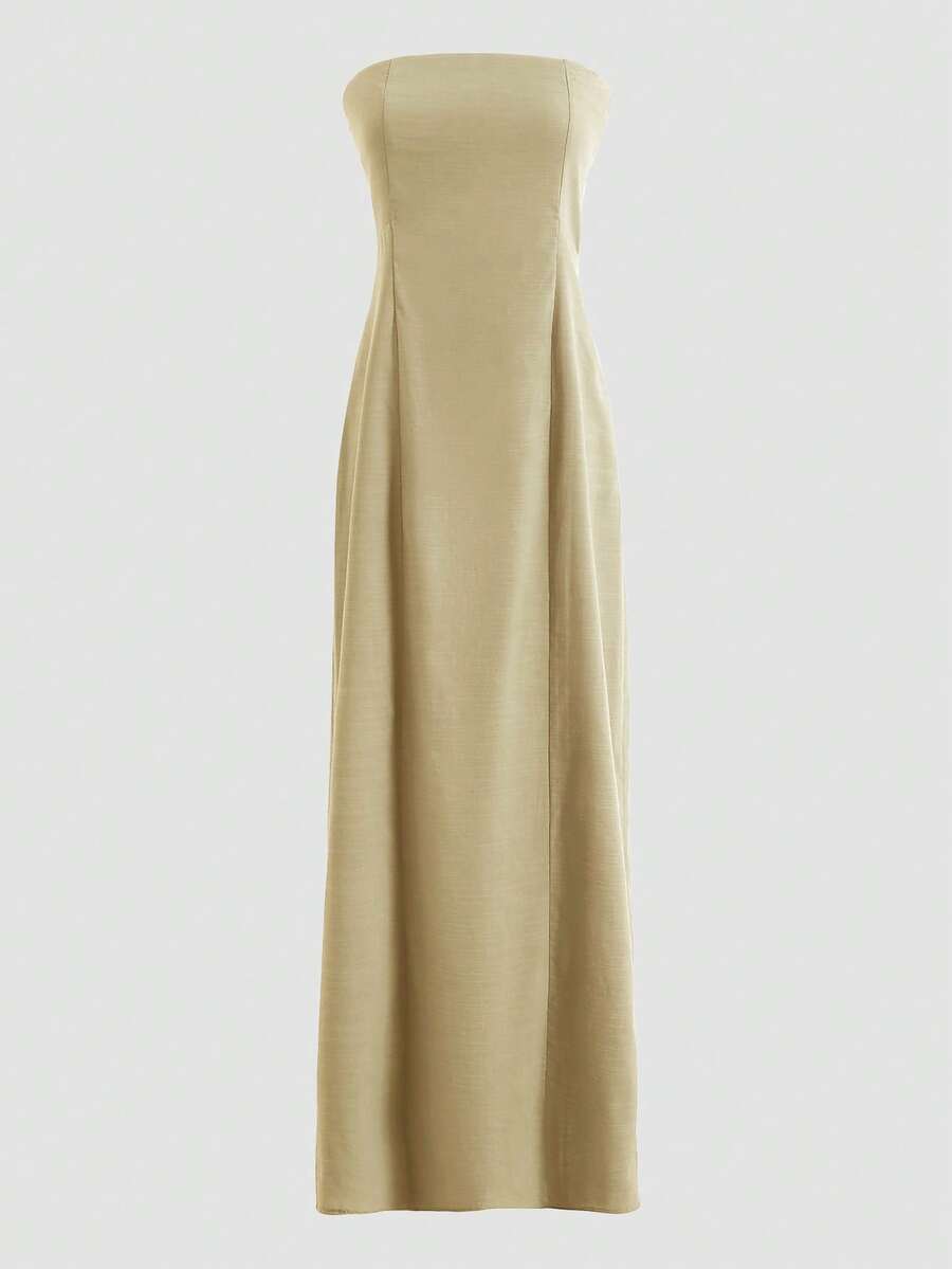 Solid Tube Dress - Khaki - View 1