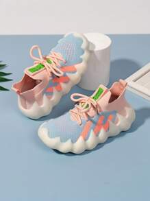 男孩撞色前綁帶跑步鞋適用於戶外 - 粉色 - 查看 1