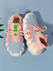 男孩撞色前綁帶跑步鞋適用於戶外 - 粉色 - 查看 5