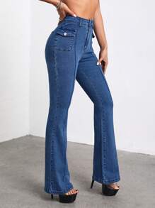 SHEIN ICON Flap Pocket Flare Leg Jeans