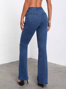 SHEIN ICON Flap Pocket Flare Leg Jeans