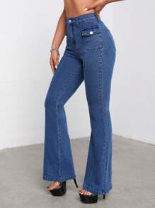 SHEIN ICON Flap Pocket Flare Leg Jeans
