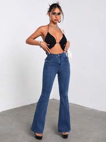 SHEIN ICON Flap Pocket Flare Leg Jeans