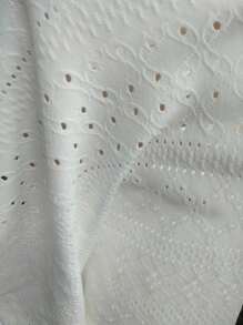 SHEIN LUNE Lỗ gắn thêu Guipure Ren tương phản Áo thun - trắng - Xem 7