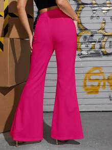SHEIN Privé Split Hem Flare Leg Pants - Hot Pink - View 2