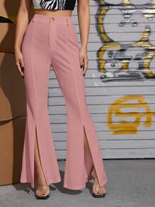 SHEIN Privé 下擺開叉喇叭褲 - 粉色 - 查看 4