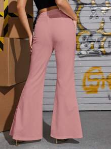 SHEIN Privé 下擺開叉喇叭褲 - 粉色 - 查看 2
