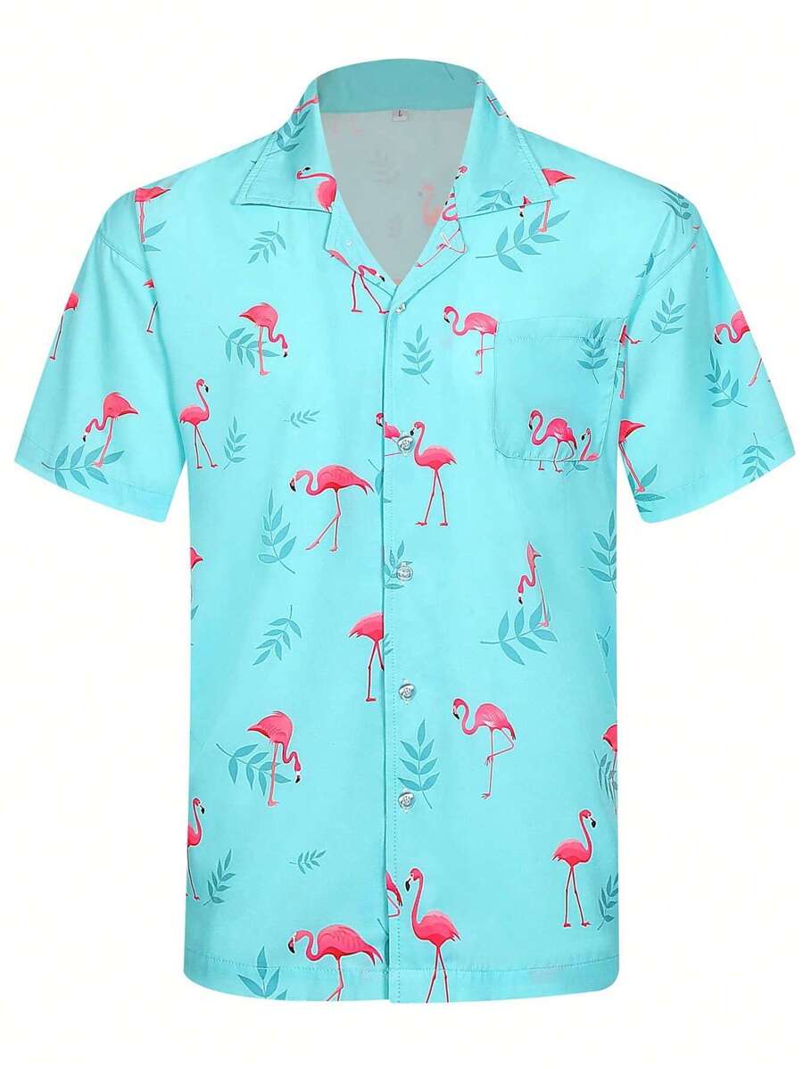 Men Flamingo Print Button Up Shirt | SHEIN USA