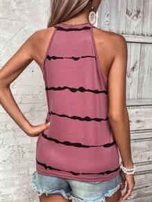 SHEIN LUNE Striped Print Halter Top - Redwood - View 2