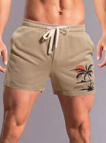 Manfinity RSRT Nam In cây dừa Eo dây rút Quần short - Màu Khaki - Xem 6