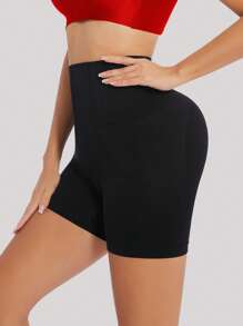 High Waist Shapewear Shorts - Black - View 6