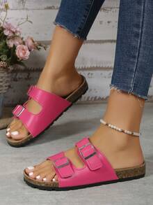 Dép nữ có khóa trang trí, Dép thời trang - Màu Hồng Tươi - Xem 3