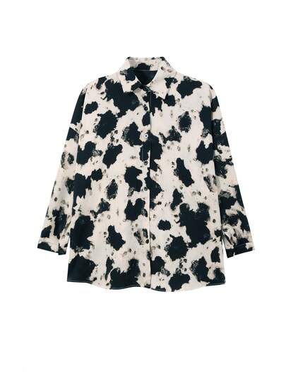 Allover Print Drop Shoulder Oversized Shirt Spring