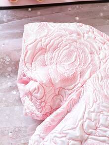 小女童花卉圖案提花泡泡袖襯衫連衣裙&帽